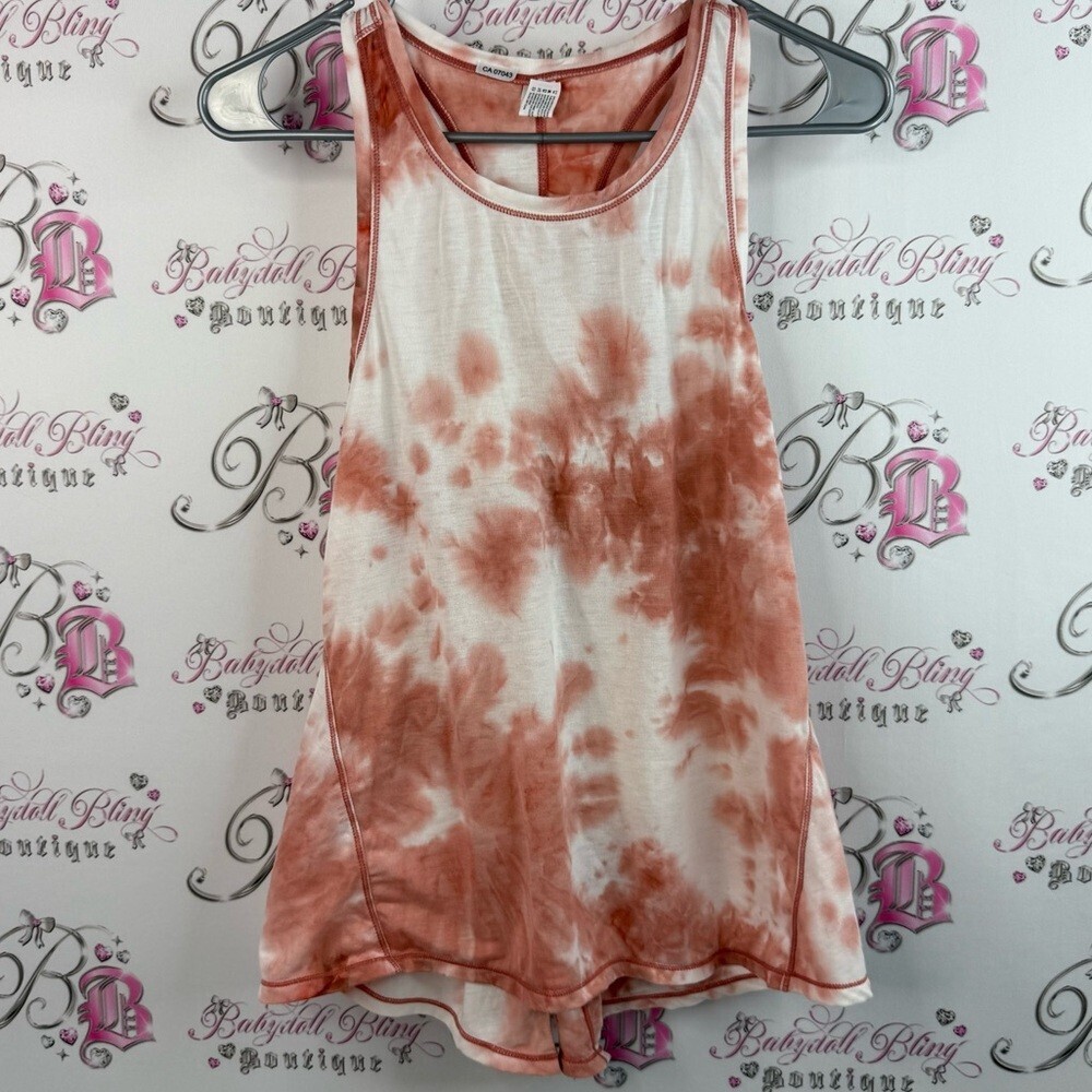 90 Degree By Reflex tank top razorback flowy Rust and White Tie-Dye Tank Top